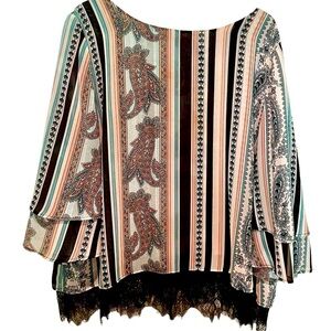 Chico’s Paisely Striped Tiered-Sleeve Top (Chico’s Size 3)